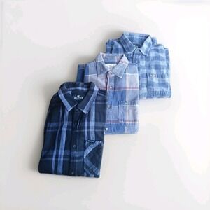 Lot of 3 Hollister Men's Flannel Shirts Size Small S Button Down Plaid Gingham